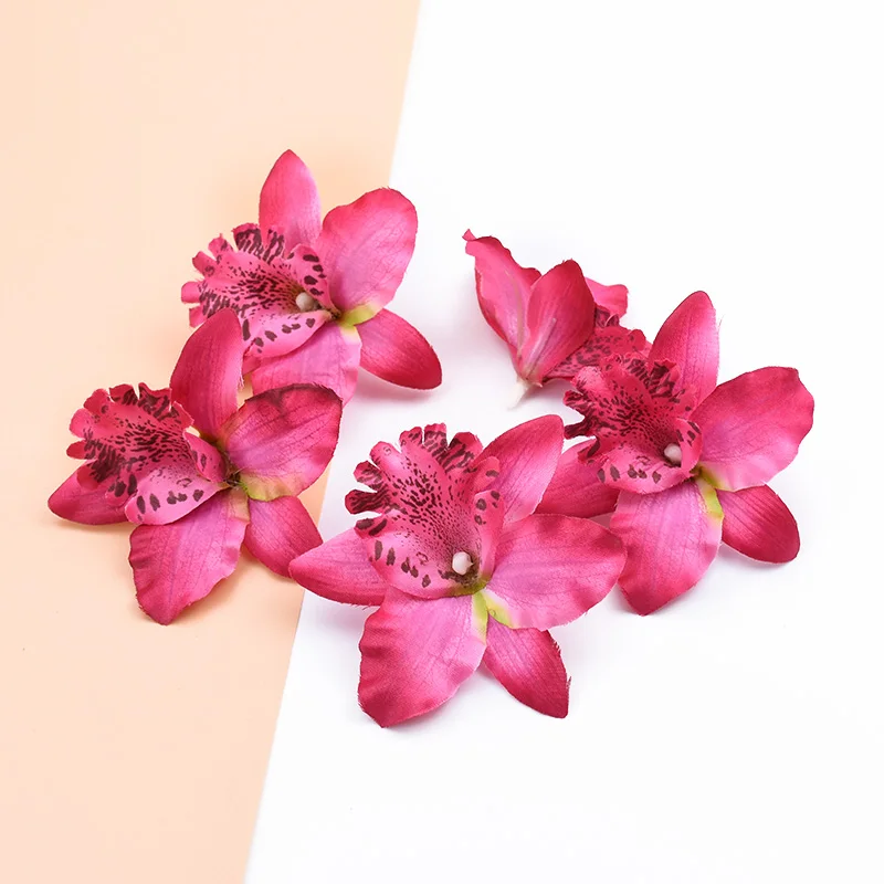 rose red 6/10 шт. Искусственные цветы дешевые шелковые бабочки Орхидея украшения дома аксессуары брошь diy Рождественский венок поддельные растения - Цвет: rose red