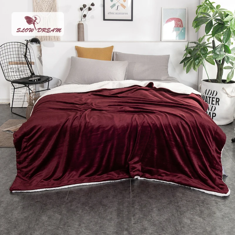 Slowdream Hot Sale Thick Sherpa Throw Wine Blanket Weighted Flannel Fleece Queen King Adult Summer For Bed Or Couch 1PCS | Дом и сад