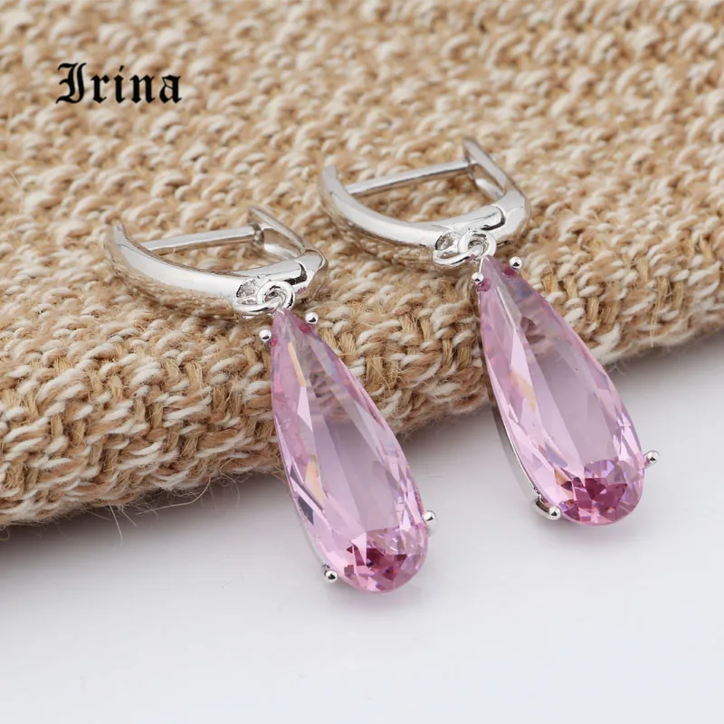 Pink Irina 11 видов цветов, новые длинные серьги для женщин, модные вечерние ювелирные изделия из белого золота, висячие серьги с цирконием WS10176 - Окраска металла: Pink
