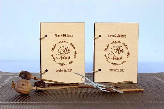 Персонализированные имена Свадьба его Рустик деревянная книга на Vow набор и ее Vows