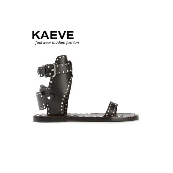 

Fashion Design Jaeryn Studded Leather Sandals Rivets Combat Ankle Booties High Thick Heel Shoe Open Toe Sexy Summer Woman Sandal