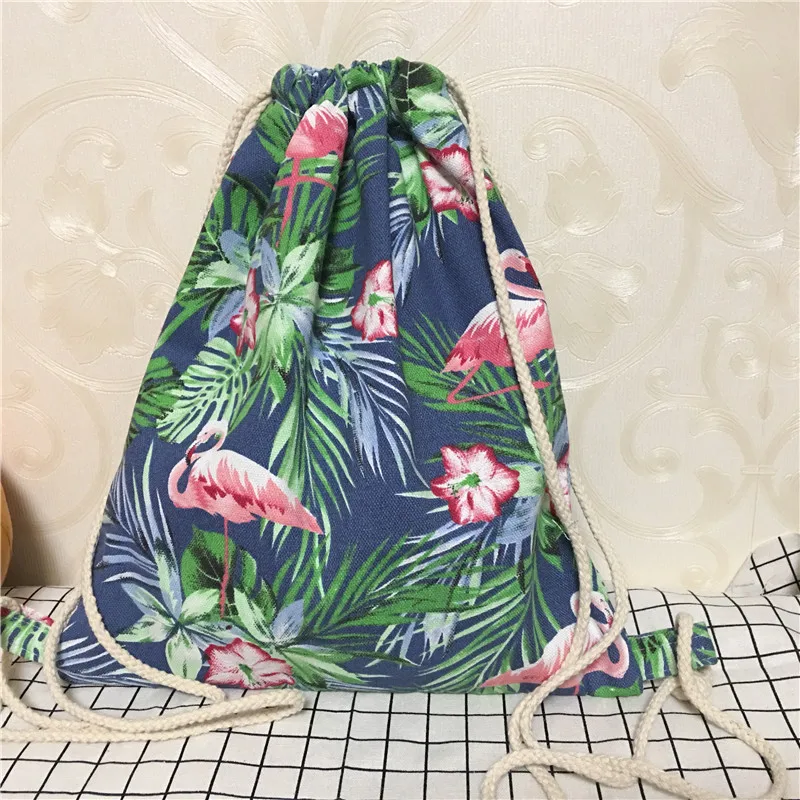 YILE хлопковый холщовый рюкзак на шнурке сумка для книг обуви Сумка с фламинго