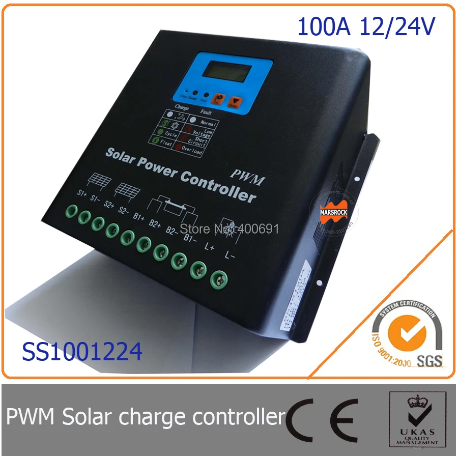 Controlador de Carga Solar com Led Auto-identificação de Tensão Design com Excelente Pwm & Display Lcd Mcu Desempenho 100a 12 – 24 v