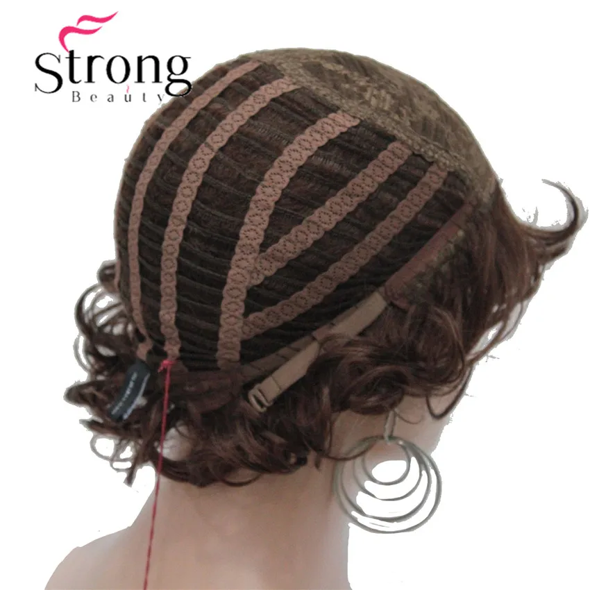StrongBeauty короткий кудрявый парик темно-каштановая боковая часть толстые