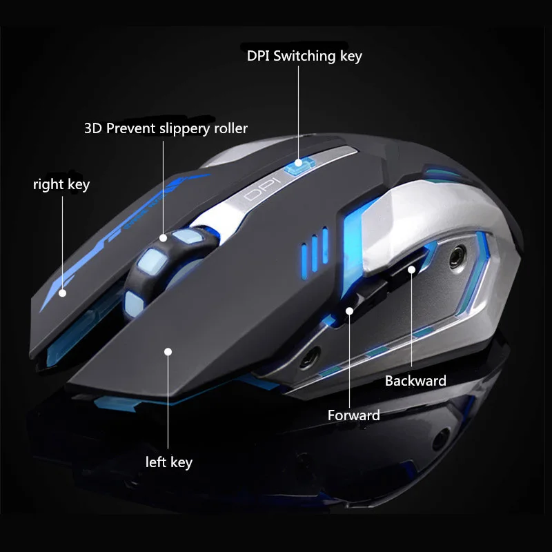 Перезаряжаемая Беспроводная игровая мышь 3200 dpi Регулируемая 7 цветов подсветка