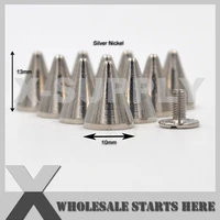 10x13mm cone silver screwed back spike studbrass materialused for leather craftjeanshatsshoespunk decoration