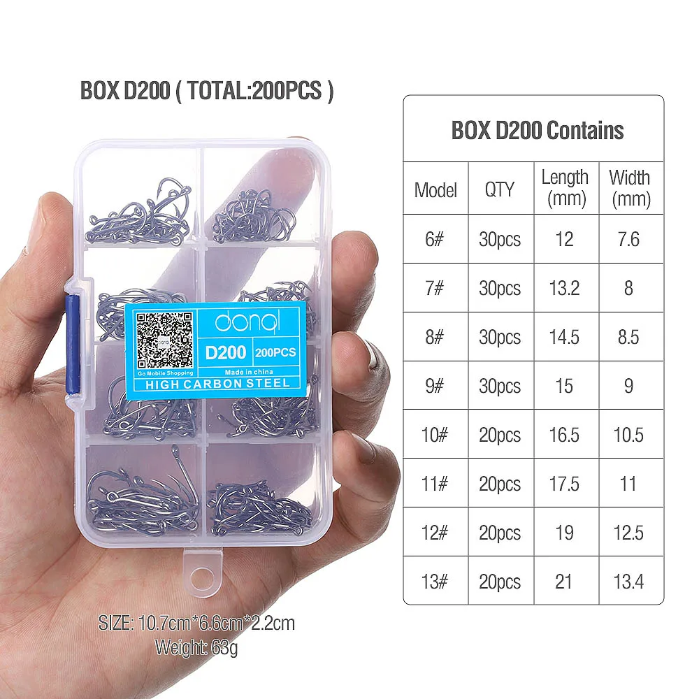 D200 6-13 DONQL 200 шт./кор. колючие рыболовные крючки из углеродистой Сталь джиг круг одно удочка рыболовные аксессуары ловля карпа рыболовные Крючки набор смешанные Размеры - Цвет: D200 6-13