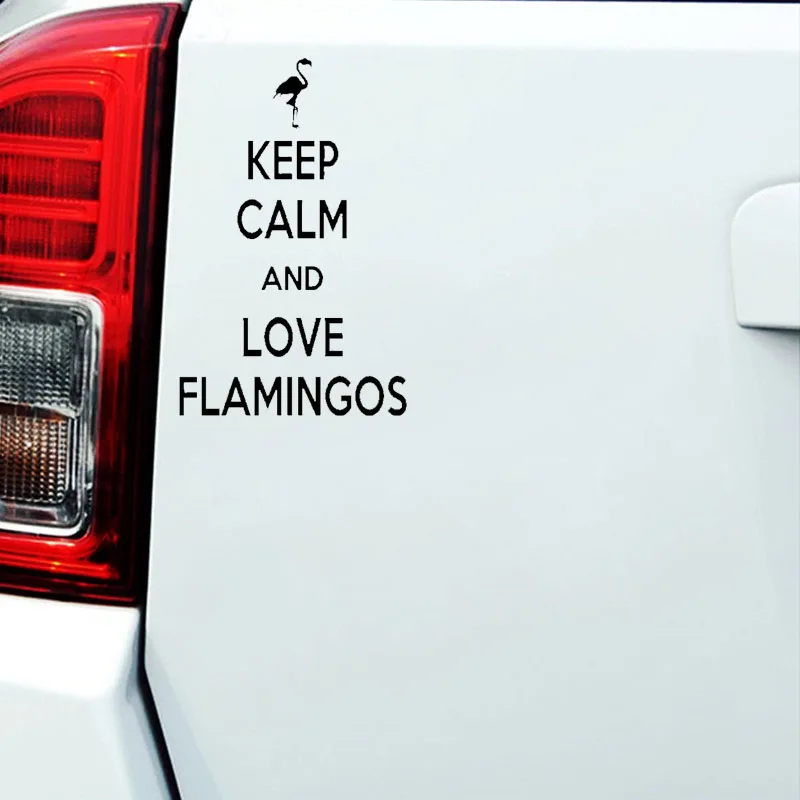 QYPF 11.3CM*18CM Fashion Keep Calm And Love Flamingos Vinyl Art Decor Decal Car Sticker Black Silver C15-0998 |