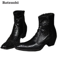 batzuzhi new 2021 high quality genuine leather man boots square heels winterautumn boots man black fish pattern big eu38 46