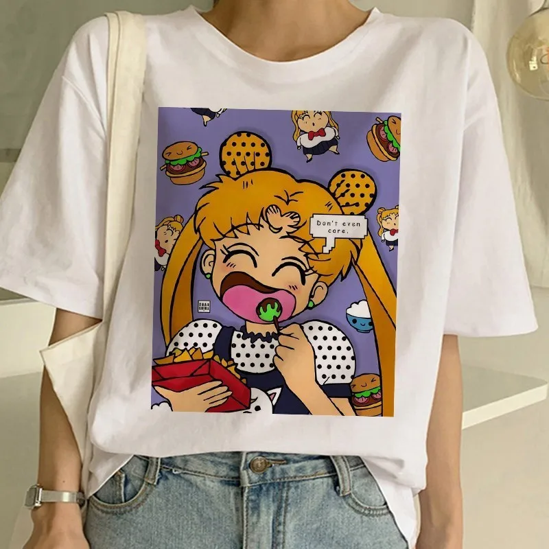 Сейлор Мун летняя новая модная футболка Женская Harajuku с коротким рукавом забавная футболка Ulzzang Милая футболка с котом Мультяшные футболки женские