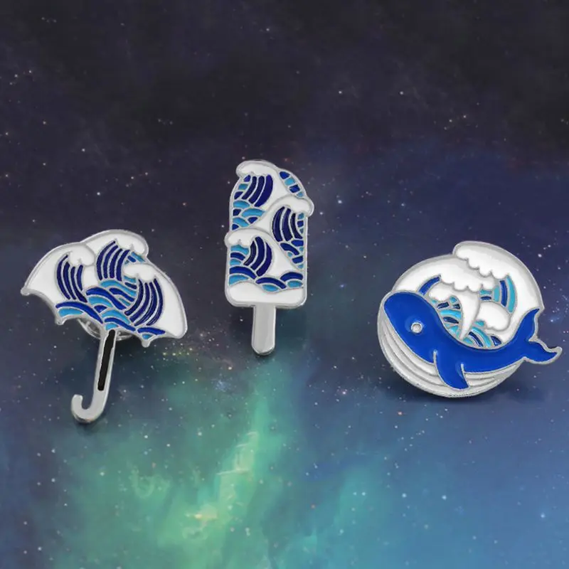 JAVRICK мультфильм волна Дельфин эскимо зонтик сплав брошь значок эмаль отворот