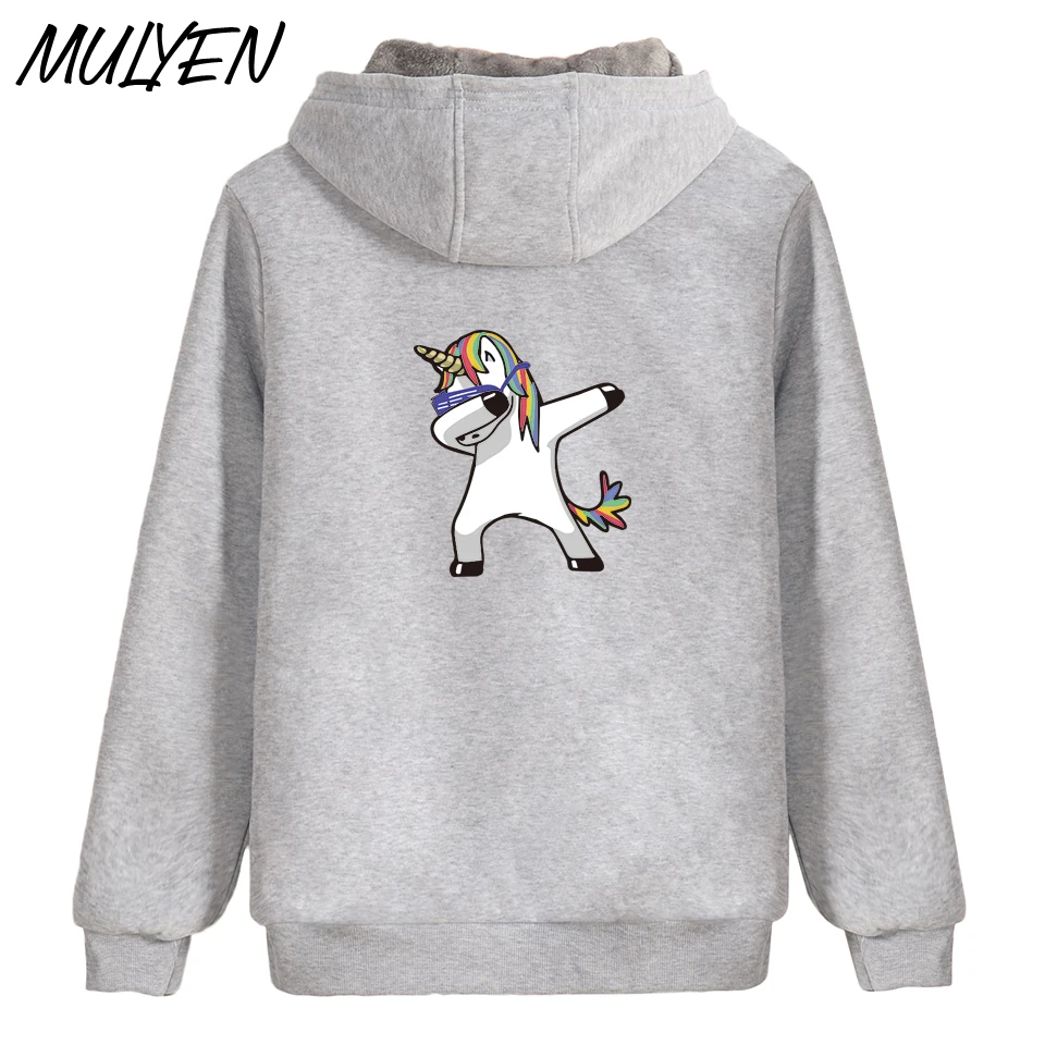 Mulyen Единорог вытирая плюс бархат Толстовки с капюшоном на молнии Для мужчин