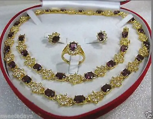 

Women's jewelry purple Necklace Bracelet Earring Ring+box