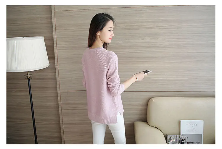 Autumn And Winter women's Sweater Round Neck Slim long-sleeved Solid Color Loose Sweaters Pullovers Vestidos LXJ446 | Женская одежда
