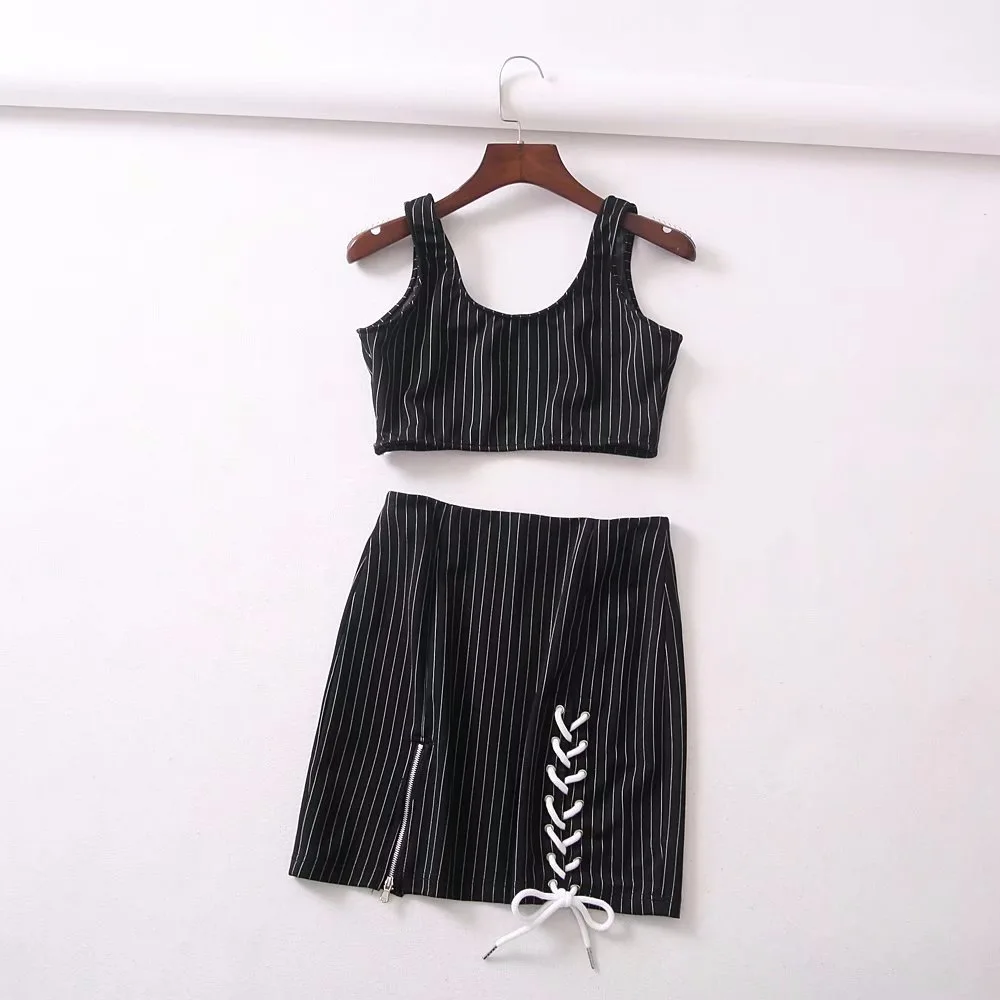 Модные женские туфли в полоску из двух предметов летний комплект тонкий кроп топ