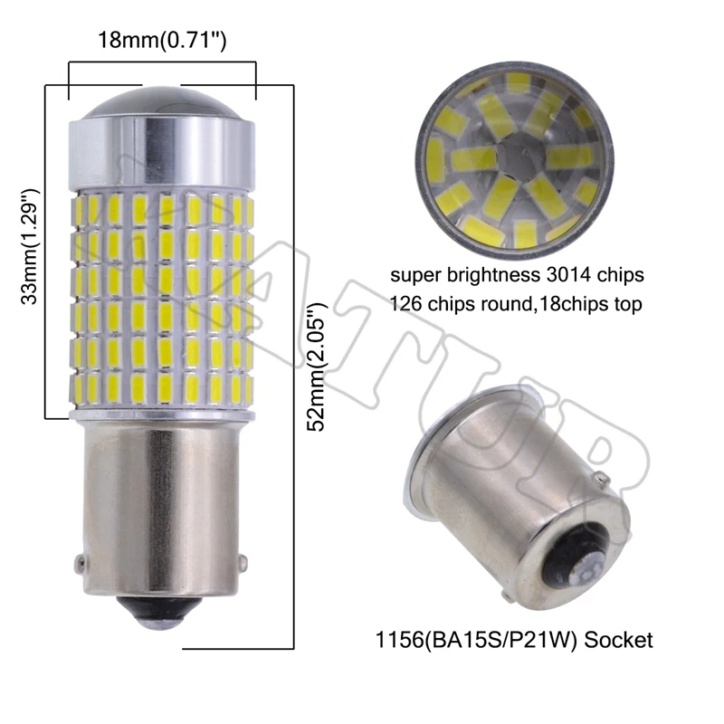 Katur 2 шт. S25 1156 BA15S 3014 144SMD P21W автомобильные сигнальные задние фонари белый 12V