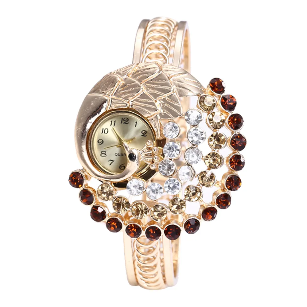 Brown Reloj Mujer, женские круглые часы с бриллиантовым браслетом, аналоговые кварцевые наручные часы, saat Montre Femme, новинка, Relogio Feminino - Цвет: Brown