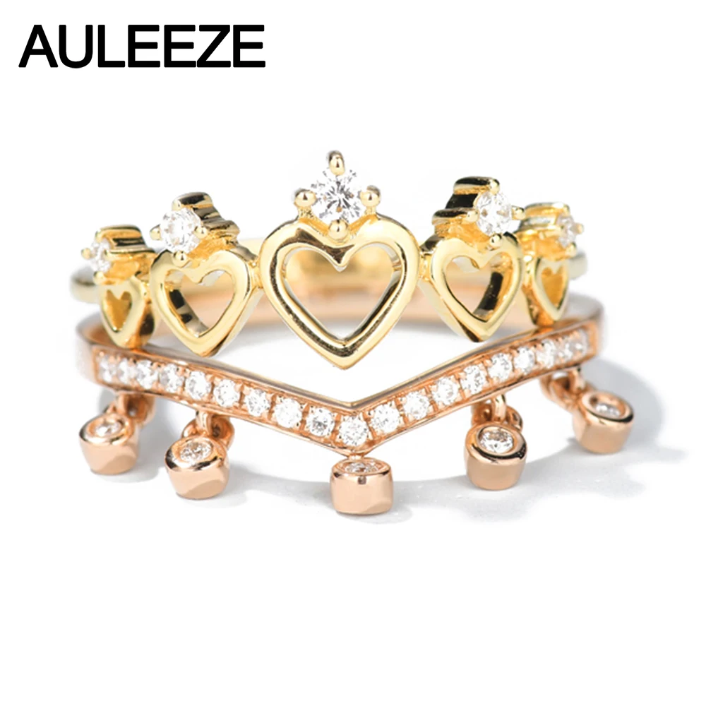 

AULEEZE реальное желтое кольцо, 18k, 0,22 cttw, обручальное кольцо с натуральными бриллиантами, набор обручальных колец, любовь, рождественские подар...