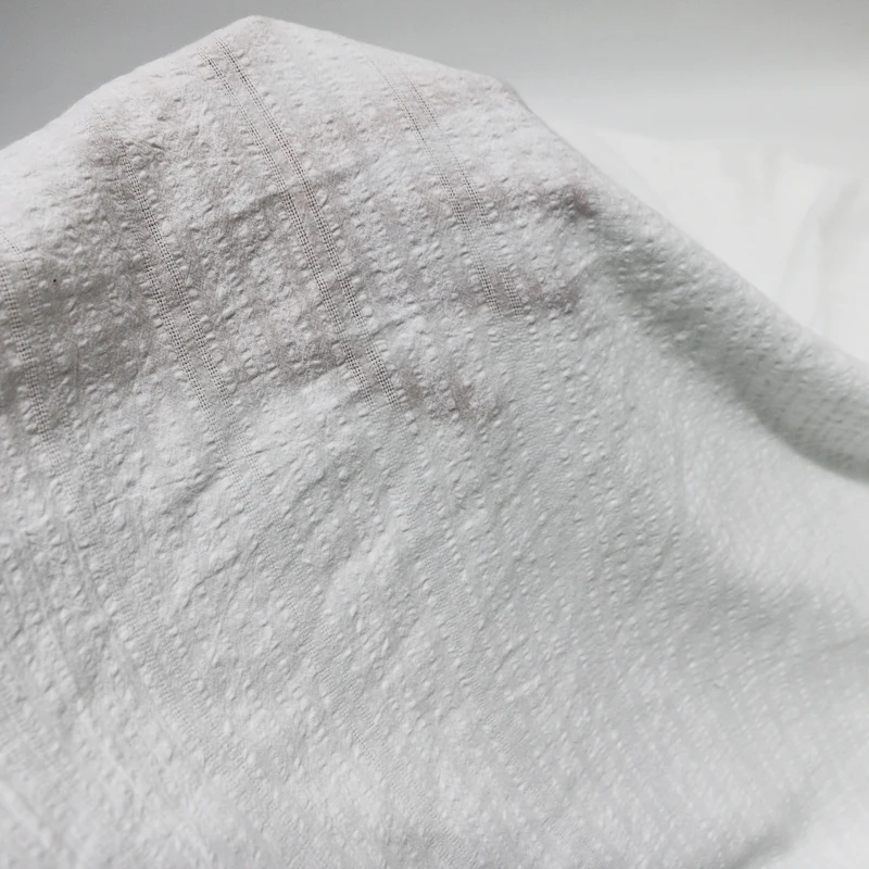 Natural Cotton Material For Children Pure White Cotton Seersucker Fabric For Shirt 100cm*120cm
