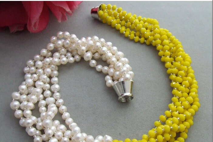 

CBN131 Beautiful! 7Strds Pearl&Crystal Necklace