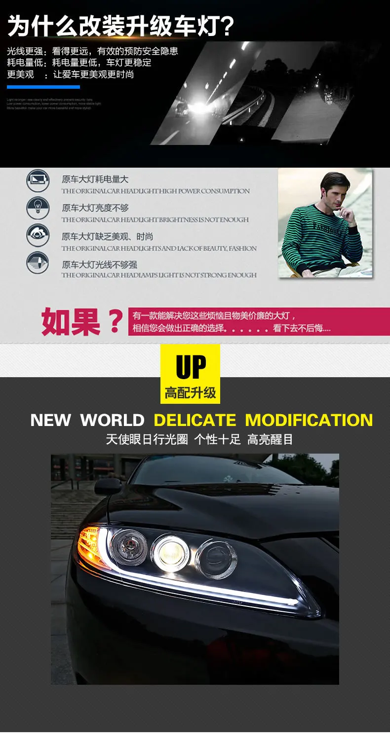 Автомобильные фары для Mazda 6 от 2003- фары 1 угол глаз 2 Q5 Bi Xenon HID D2H объектив Низкий Луч мазда 6 налобный фонарь светодиодный DRL