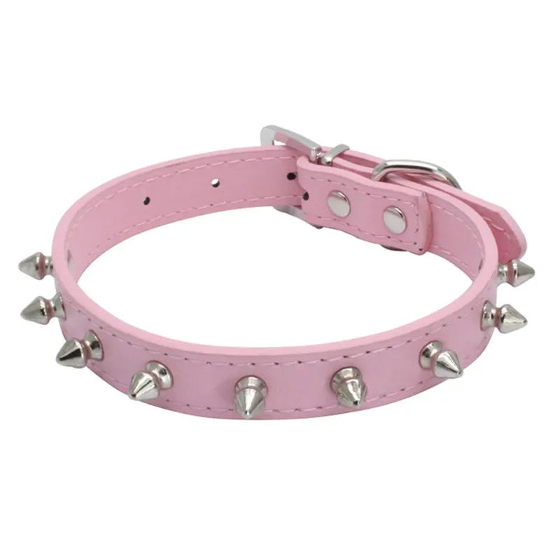 Light pink Панк Шипованный ошейник для питомца собаки из искусственной кожи с заклепками шипованное ожерелье для щенка Регулируемый питбуль бульдог ошейник на шею XS/S/M/L - Цвет: Light pink