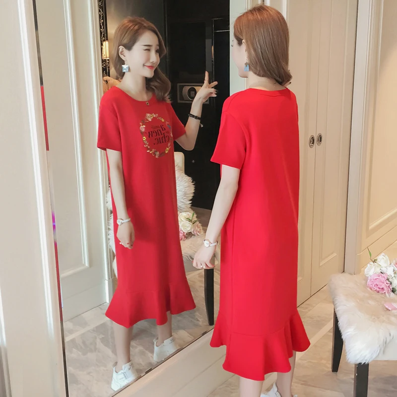Women Shirt Dress Short Sleeve Elegant Cotton Casual Korean Long Midi Dresses Ruffles Floral Female Leisure Loose Clothes Tops | Женская