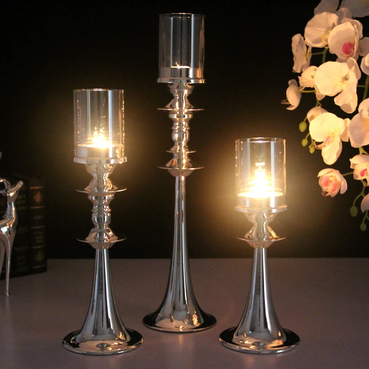 Мода 4367 г. металлический подсвечник с серебряным покрытием стекло крышка дома