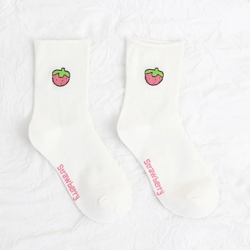 strewberry CHAOZHU, женские носки, Мультяшные фрукты, милые, каваи, свободный верх, хлопок, трикотаж, мягкий, персик/банан/носки с вишней, для повседневной женщины - Цвет: strewberry