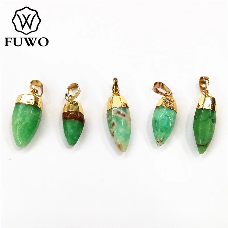 FUWO Chrysoprase Point Pendant With 24K Gold Electroplate Tiny Crystal Quartz Charm For Jewelry Making PD093 | Украшения и