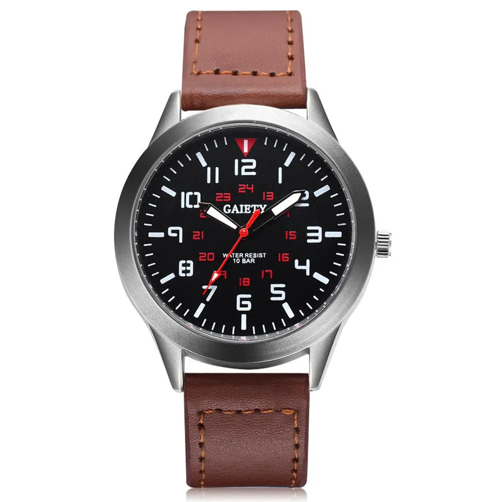 Мужские часы с секундомером светящиеся из натуральной кожи датой