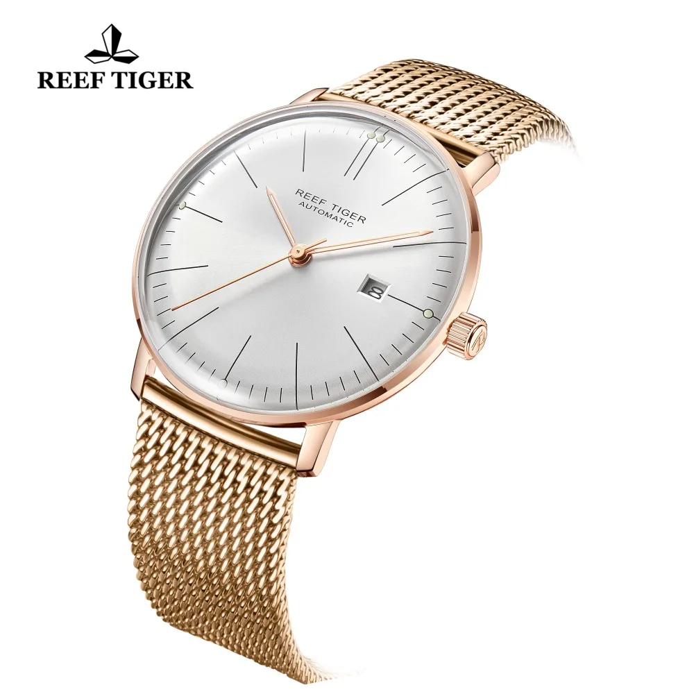 Риф Тигр/RT Топ бренд Роскошные простые часы для мужчин сапфир Crystral розовое золото
