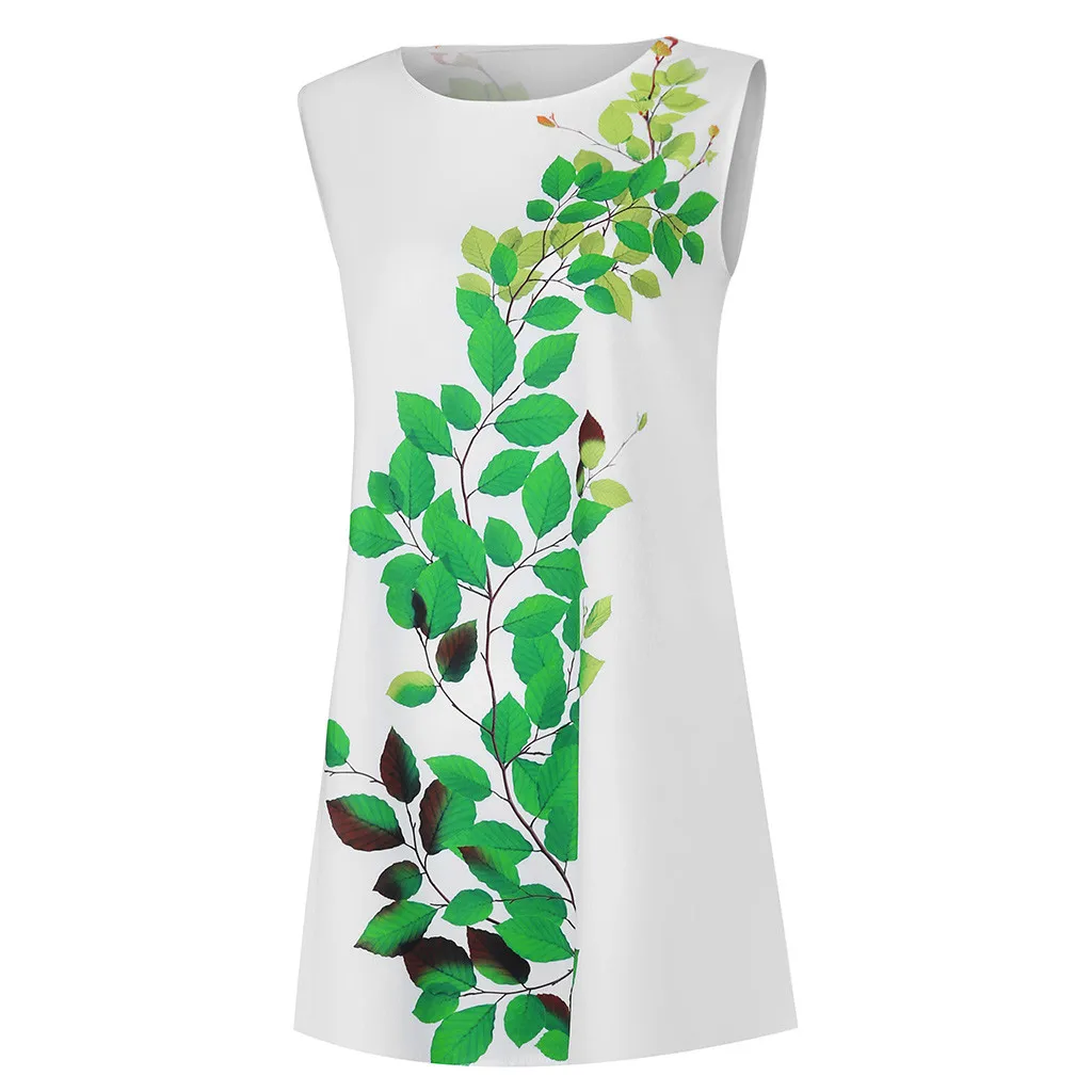 Women's Loose Dress 2019 Ladies' Summer Vintage Round Neck Sleeveless 3D Print Boch Tank Short Mini vestido mujer verano | Женская