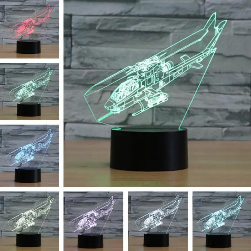 3d ночник с космическим кораблем вертолетом самолетом сенсорный экран 7 цветов