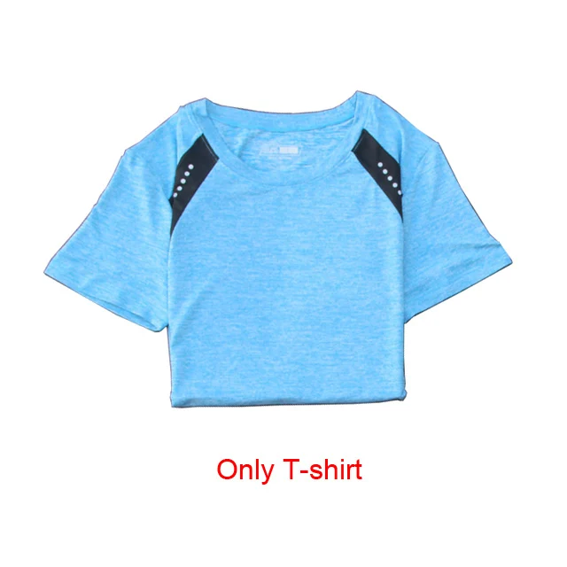 Blue T-Shirt OLOEY, сексуальный комплект для йоги, спортивная одежда для женщин, футболка+ штаны для спортзала, дышащая одежда для тренировок, сжатые Леггинсы для йоги, спортивный костюм - Цвет: Blue T-Shirt