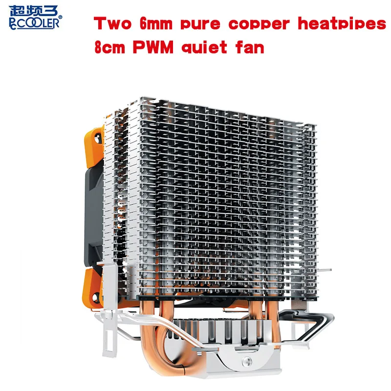 PCCOOLER Процессор охладитель 2 тепловыми 4PIN 8 см ШИМ тихий вентилятор компьютер PC для