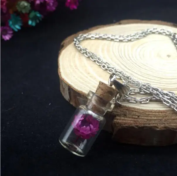 purple 1 компл./лот Стиль Личность Мода желаю пробка для стеклянной бутылки фиксаторы уход за кожей лица маска внутри Дейзи сушеные Подвески Цветы и ожерелья для женщин - Окраска металла: purple