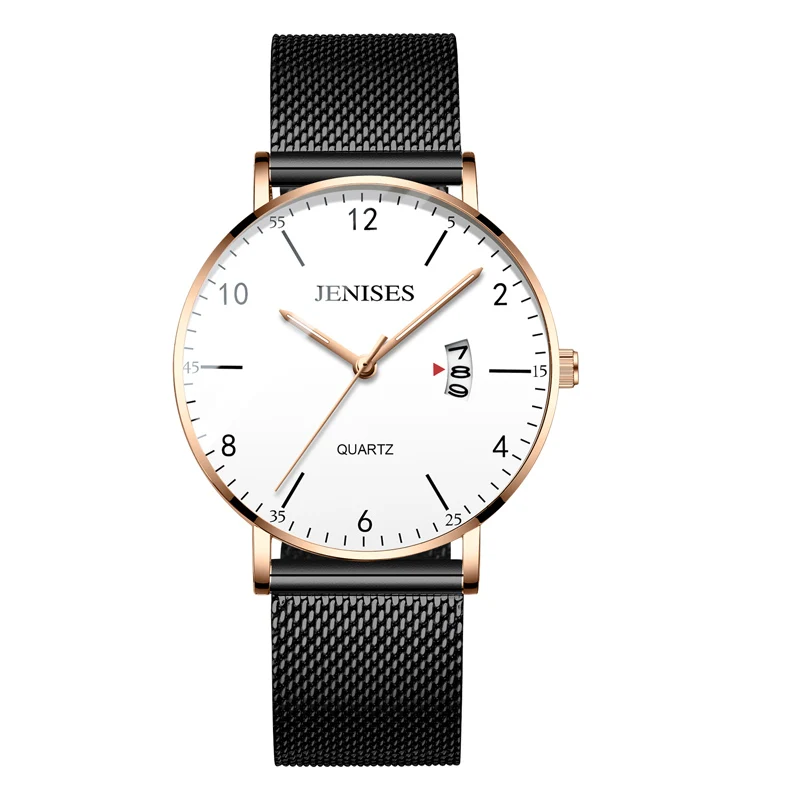 black gold white Mens Watches Slim Mesh Steel Date Waterproof Simple Designer Quartz Watch For Men Clock Black Wristwatch Relogio Masculino - Цвет: black gold white