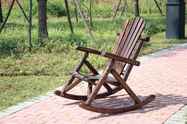 

Outdoor Patio Adirondack Wood Bench Chair Rocking Chair Contemporary Solid Wood Log Deck Garden Furniture Single Rocker Chair