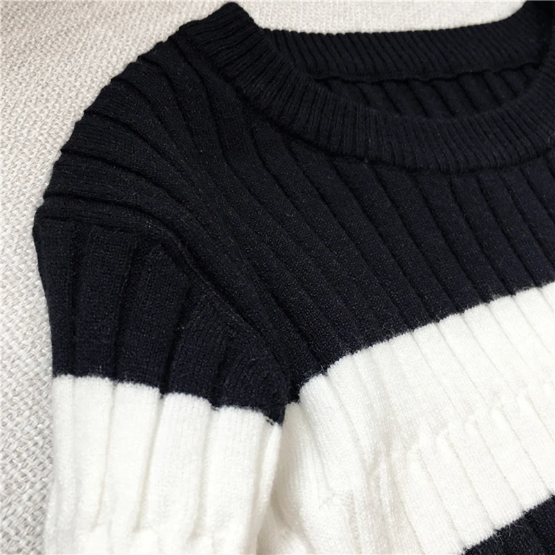 MYDC women winter long sleeve casual sweater o-neck knitted pullover regular striped 2017 new fashion |