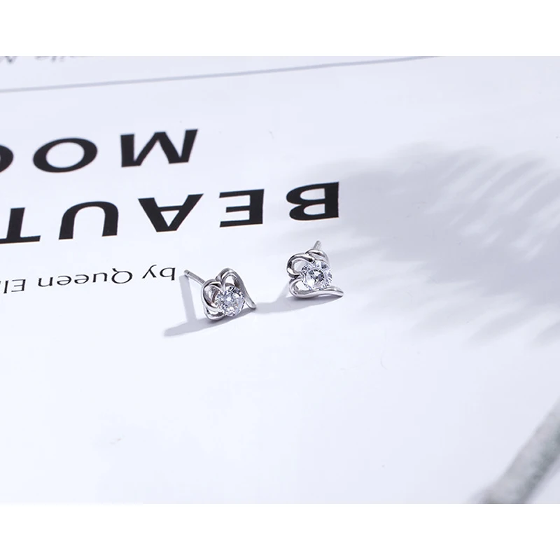 WelMag 100% 925 Sterling Silver Zircon Stud Earrings for Women Korean Hot Sale Trendy Party Heart Small Fine Jewelry | Украшения и