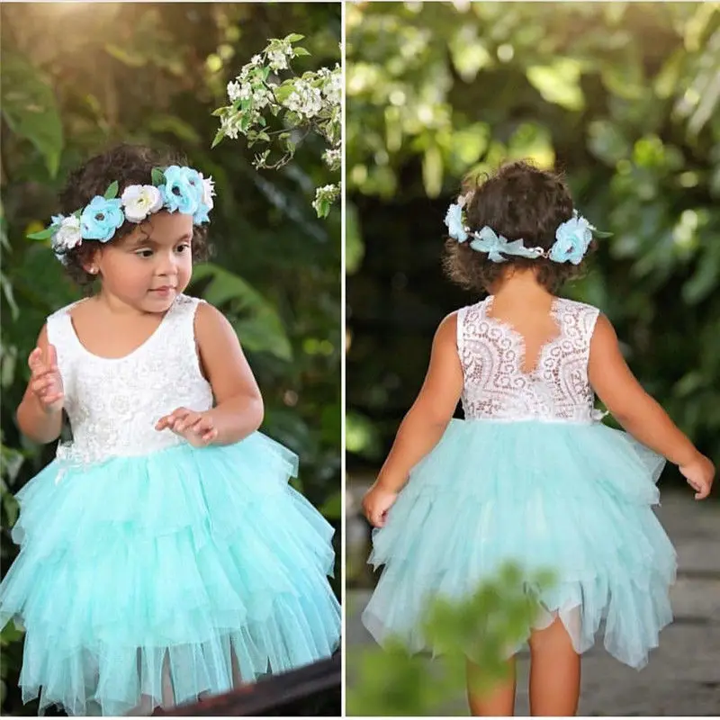 Toddler Kids Baby Girls Lace Dress Party Prom Bridesmaid Pageant Dresses Sleeveless Ruffles Floral Sundress 5 Style | Детская одежда и