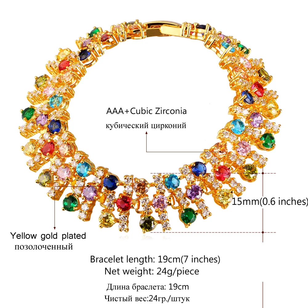 

Kpop Charm Bracelet For Women yellow Gold/Silver Color Colorful Cubic Zirconia New Trendy Women Crystal Bracelets& Bangles H237