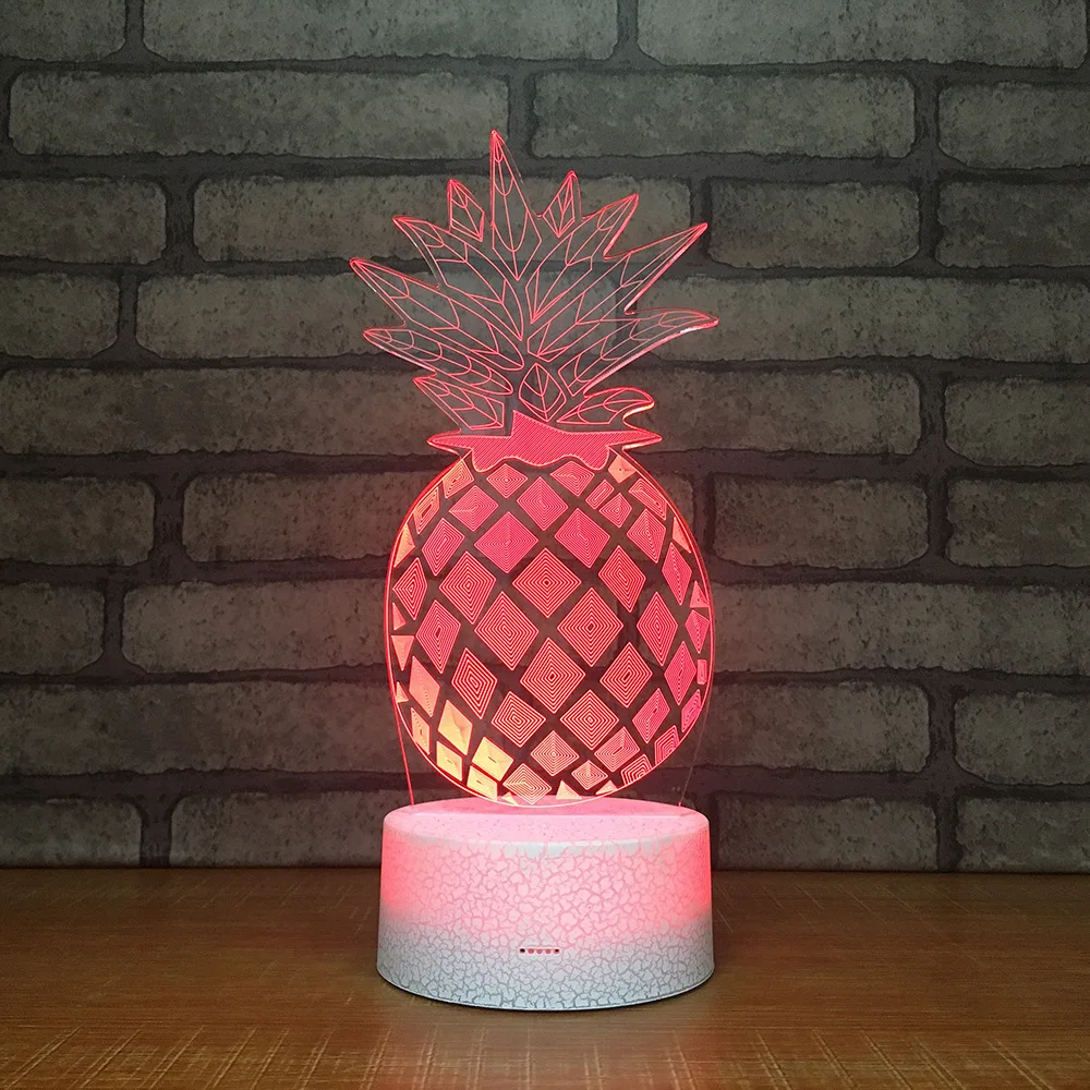 3D мультяшный ананас LED RGB Ночной светильник 7 цветов меняющий Настольный фигурки