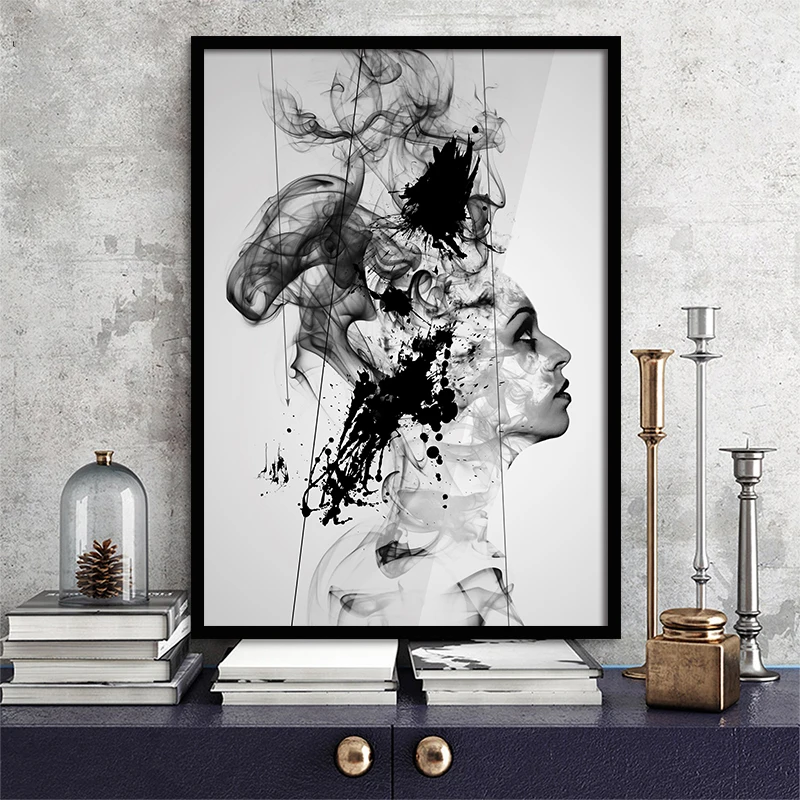 Оригинальная модная картина черно-белая с геометрическими глазами на холсте для