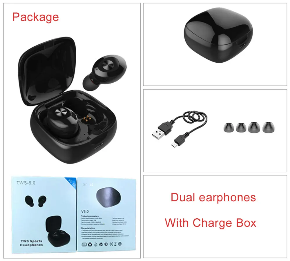 dual withcharge box TWS 5,0 Bluetooth мини беспроводные наушники спортивные 3D стерео наушники с двойным микрофоном - Цвет: dual withcharge box