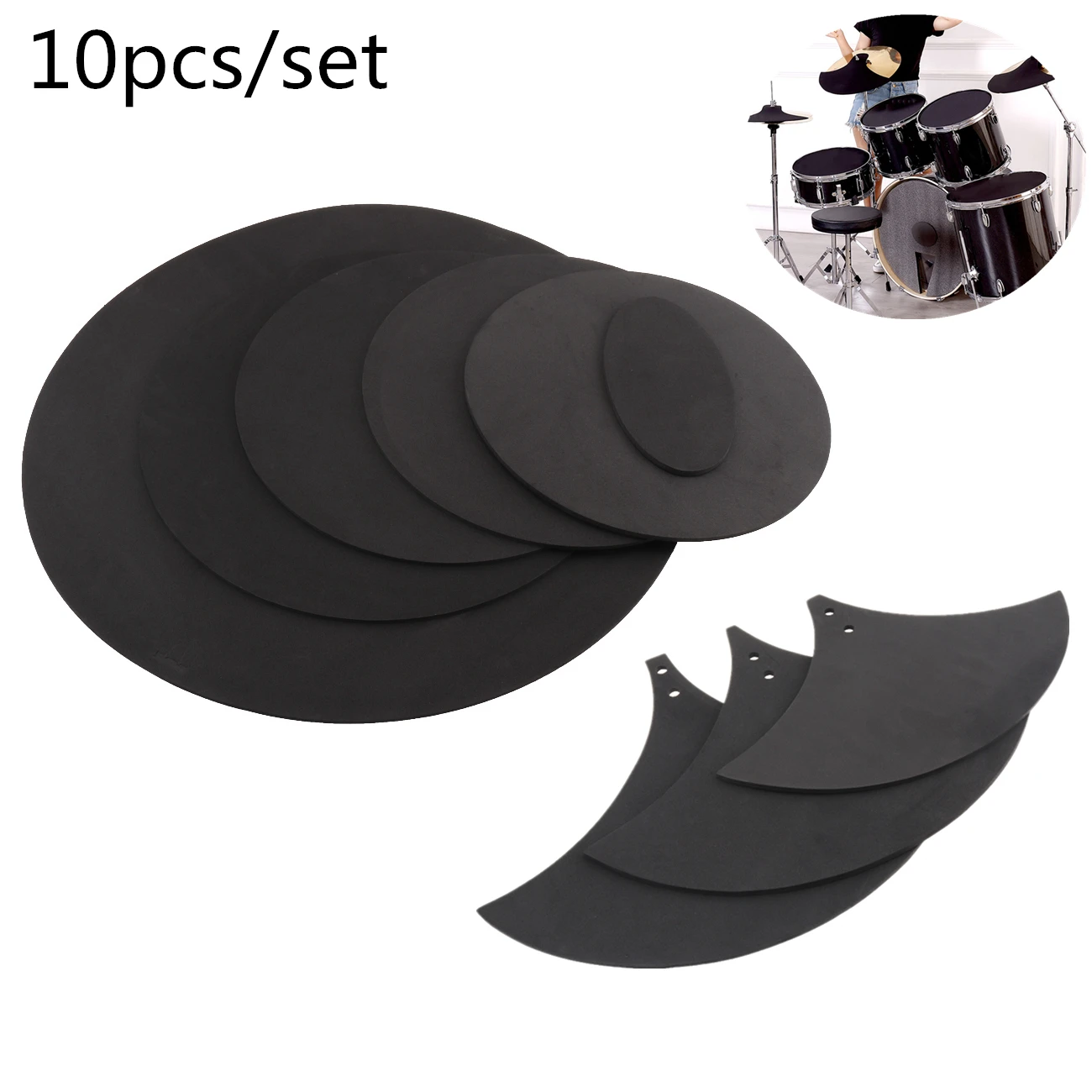 

10pcs/lot Rubber Foam Jazz Drum Mute 5 Drum & 3 Cymbal Sound Off Practice Pad Kit