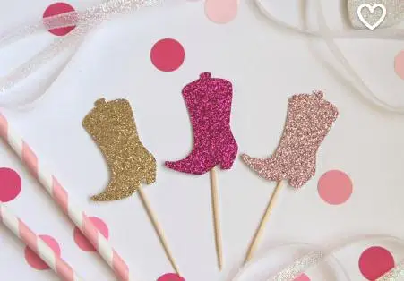 

Glitter boots Cupcake Toppers Cowgirl/Cowboy/Western/Country themed Birthday/Shower/Party food picks