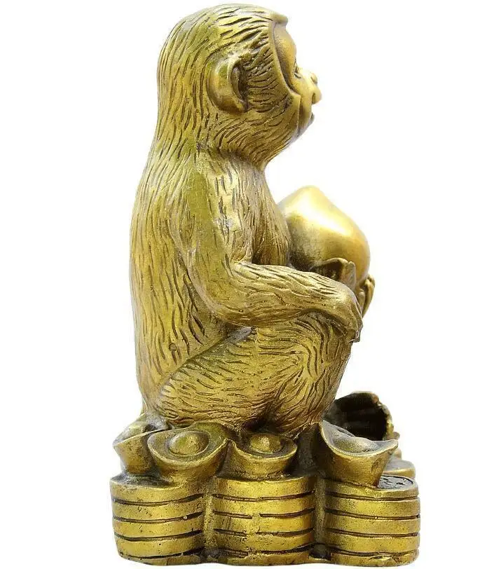 

Exquisite Chinese Fengshui Brass Wealth Yuanbao Money Peaches Zodiac Monkey Animal Statue Health And Longevity Gifts
