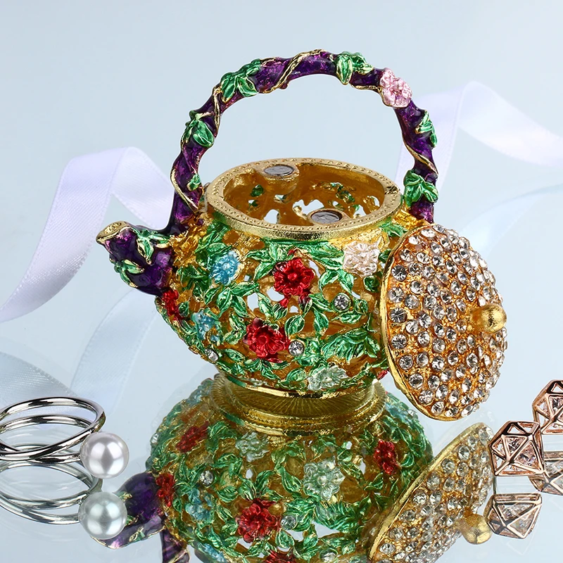 H& D Мини чайник безделушка коробка на шарнирах для девочек ювелирные изделия хранения статуэтки ручной работы кольцо держатель блюдо украшены Colectible подарок декор